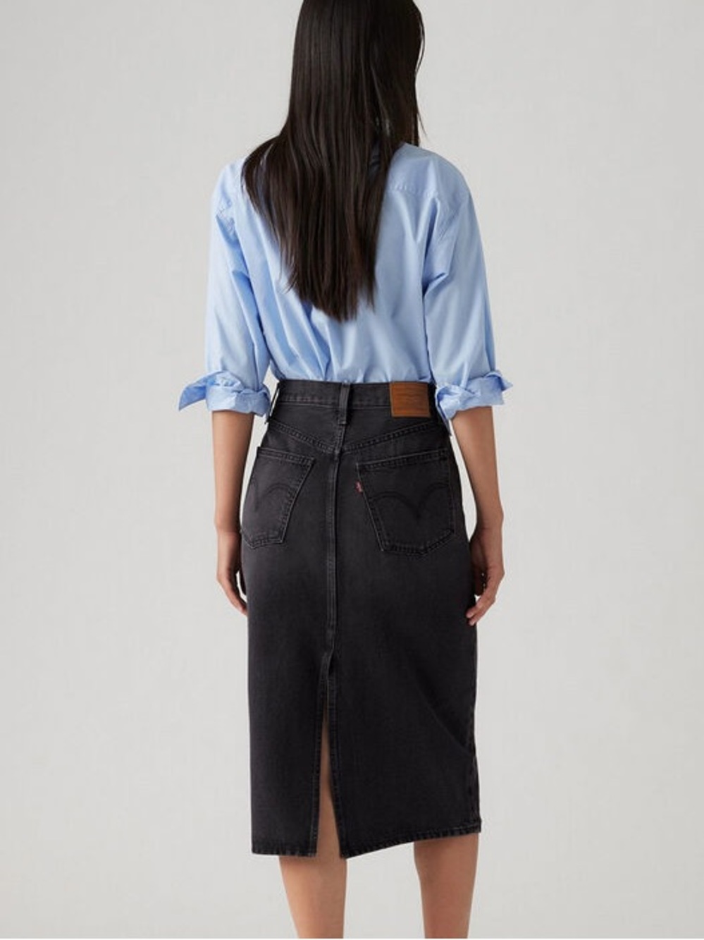 Levi’s Back Slit Black Denim Midi Skirt Size 30 NWT - Picture 5 of 8